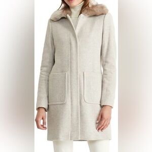 Ralph Lauren Beige Wool Coat with Faux Fur Collar